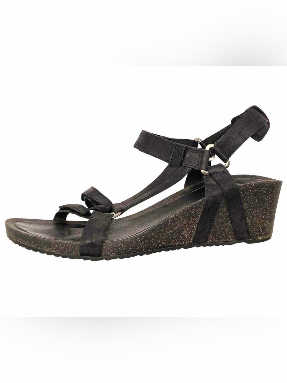 Teva Black Strappy Wedge Sandals